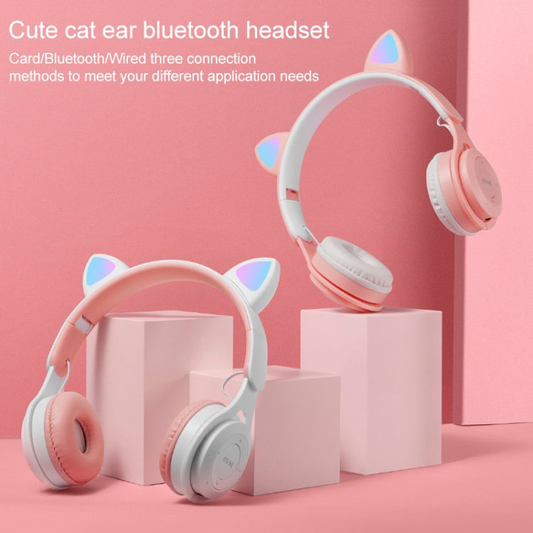 M6 Luminous Cat Ears Pure-color Foldable Bluetooth Headset with 3.5mm Jack & TF Card Slot, Pure-color Blue, Pure-color White, Pure-color Black, Pure-color Pink