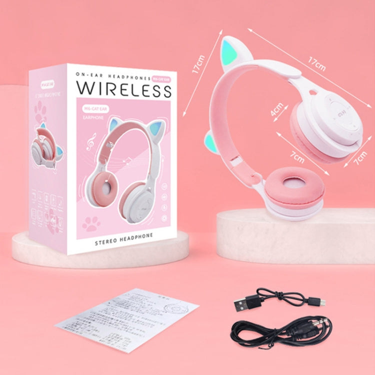 M6 Luminous Cat Ears Pure-color Foldable Bluetooth Headset with 3.5mm Jack & TF Card Slot, Pure-color Blue, Pure-color White, Pure-color Black, Pure-color Pink