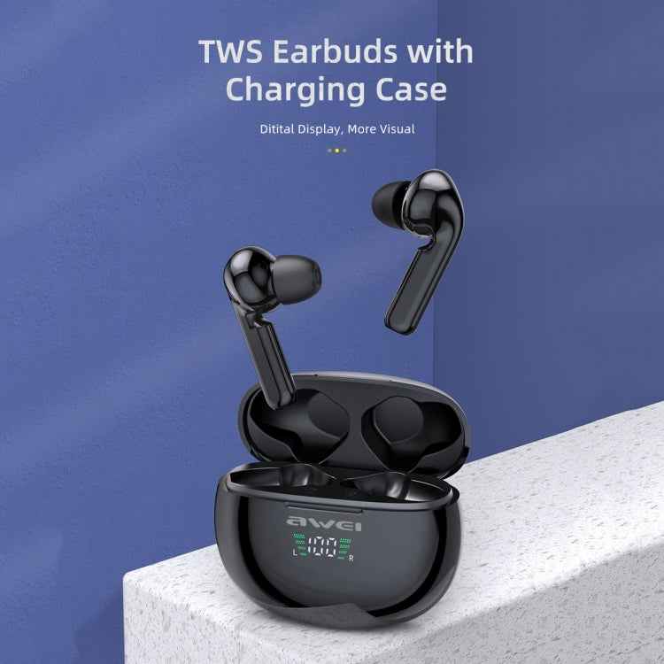 awei T15P Bluetooth V5.0 TWS Ture Wireless Sports LED Display Headset with Charging Case