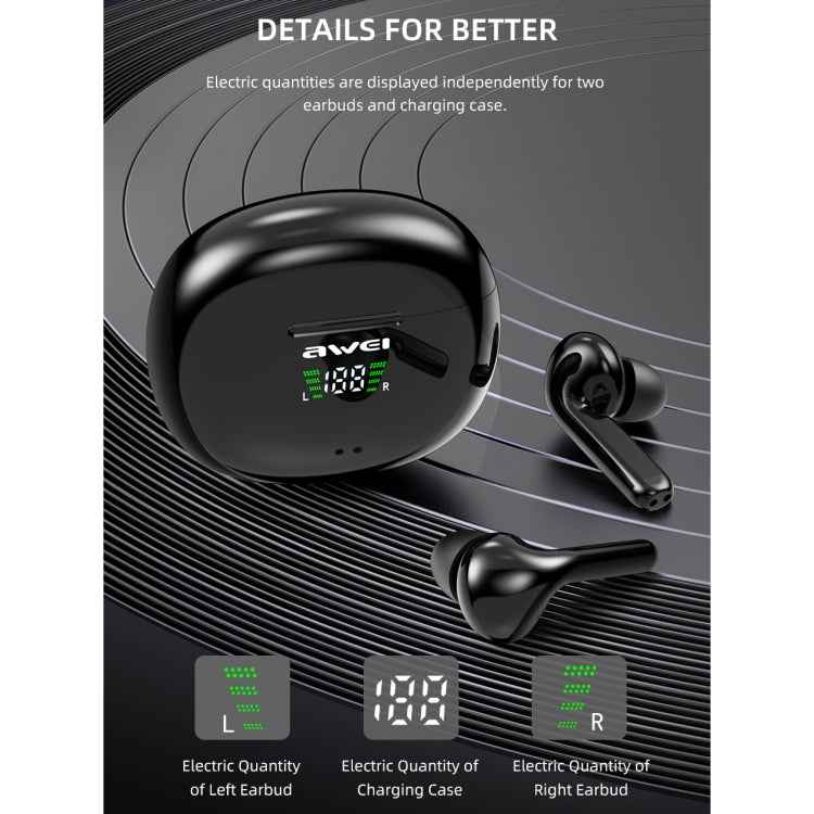 awei T15P Bluetooth V5.0 TWS Ture Wireless Sports LED Display Headset with Charging Case