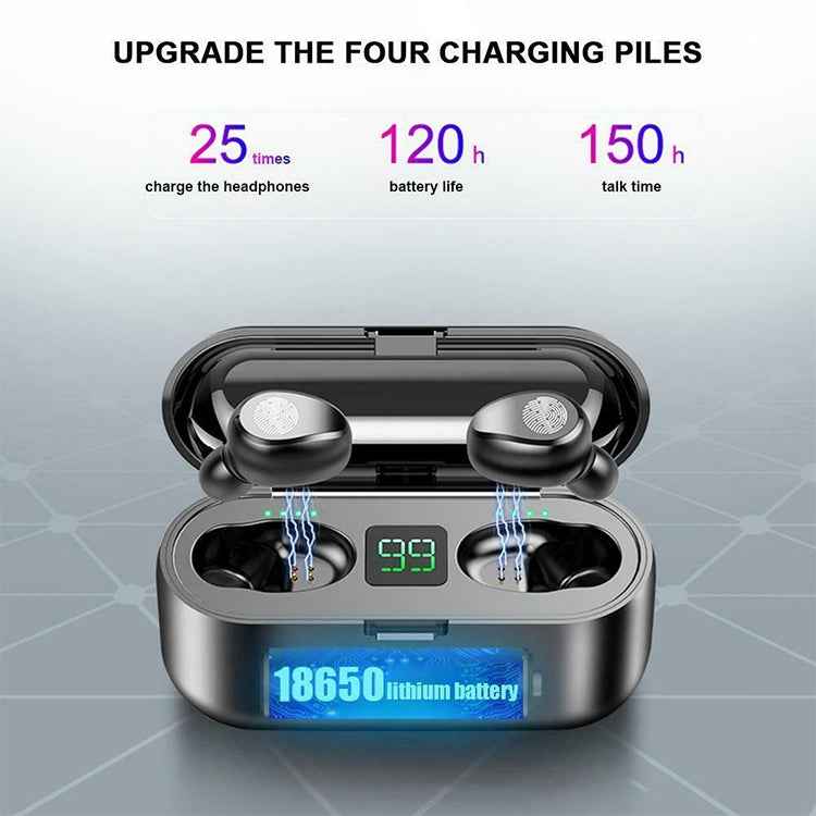 F9 TWS V5.0 Touch Control Binaural Wireless Bluetooth Headset with Charging Case and Digital Display