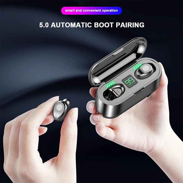 F9 TWS V5.0 Touch Control Binaural Wireless Bluetooth Headset with Charging Case and Digital Display