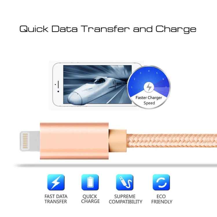 3A Woven Style Metal Head 8 Pin to USB Charge Data Cable, Cable Length: 1m