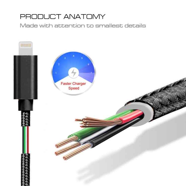 3A Woven Style Metal Head 8 Pin to USB Charge Data Cable, Cable Length: 2m