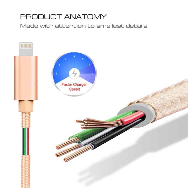 3m 3A Woven Style Metal Head 8 Pin to USB Data / Charger Cable