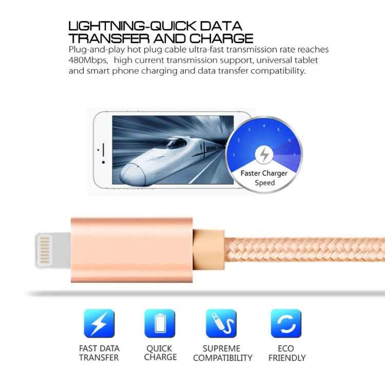 3m 3A Woven Style Metal Head 8 Pin to USB Data / Charger Cable