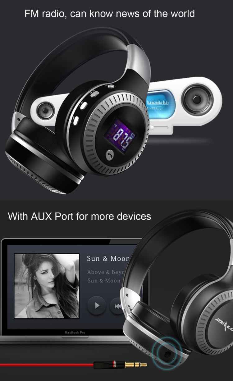 Zealot B19 Folding Headband Bluetooth Stereo Music Headset with Display for iPhone, Galaxy, Huawei, Xiaomi, LG, HTC and Other Smart Phones