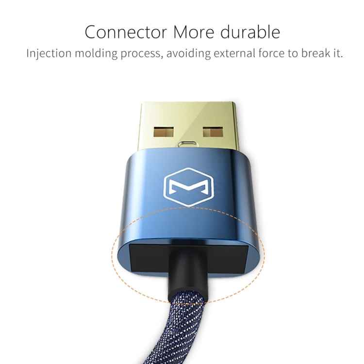 Mcdodo CA-1730 1.2m 2.4A Reversible 8 Pin to USB Denim Cover TPE Jacket Data Sync Charging Cable with Aero Aluminum Head for iPhone, iPad(Denim Blue)