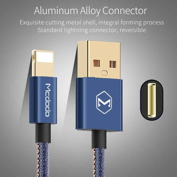 Mcdodo CA-1730 1.2m 2.4A Reversible 8 Pin to USB Denim Cover TPE Jacket Data Sync Charging Cable with Aero Aluminum Head for iPhone, iPad(Denim Blue)