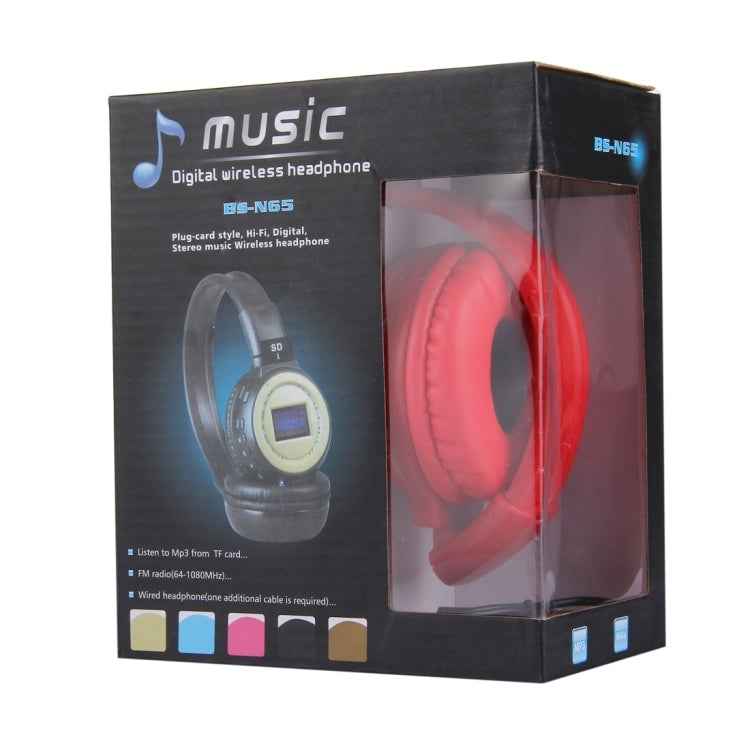BS-N65 Headband Folding Stereo HiFi Wireless Headphone Headset with LCD Screen & TF Card Slot & LED Indicator Light & FM Function
