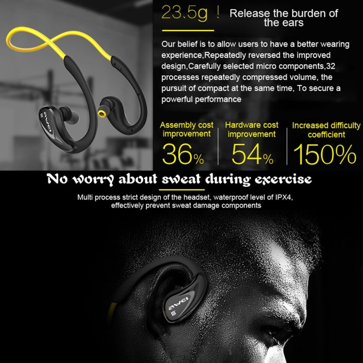 AWEI A880BL Wireless Sport Bluetooth Stereo Earphone with Mic, Support Handfree Call & NFC Function for iPhone, Samsung, HTC, Sony and other Smartphones