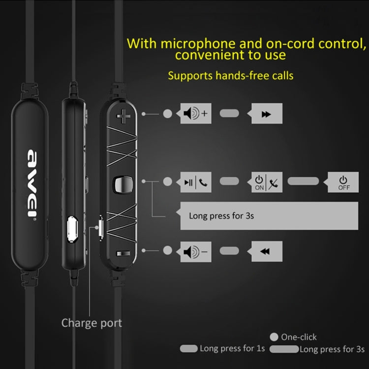 AWEI A921BL Wireless Sport Magnetic Bluetooth Earphone with Wire Control + Mic
