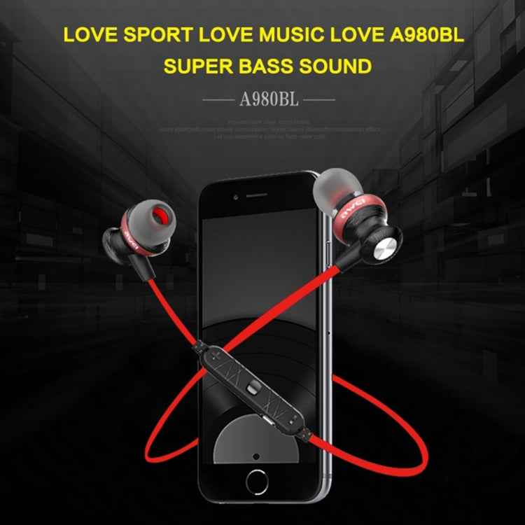 AWEI A980BL Wireless Sport Magnetic Bluetooth Earphone with Wire Control , Support Handfree Call