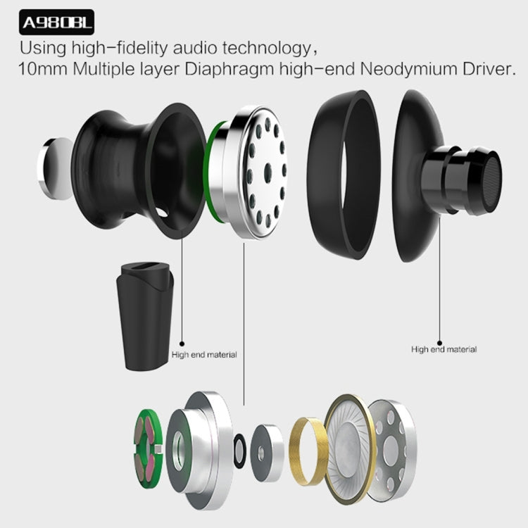 AWEI A980BL Wireless Sport Magnetic Bluetooth Earphone with Wire Control , Support Handfree Call