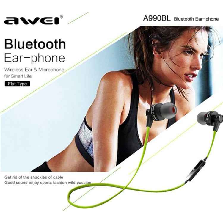 AWEI A990BL Wireless Sport Bluetooth Stereo Earphone with Wire Control + Mic, Support Handfree Call