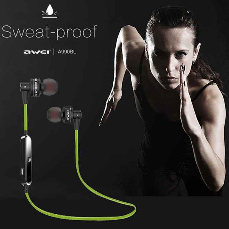 AWEI A990BL Wireless Sport Bluetooth Stereo Earphone with Wire Control + Mic, Support Handfree Call