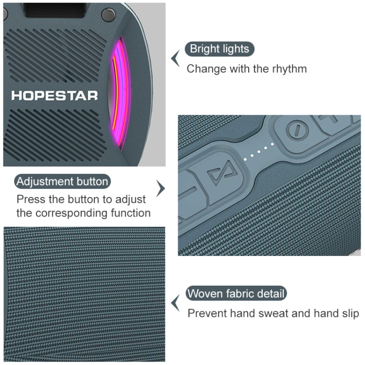 HOPESTAR H24 Pro TWS Portable Outdoor Waterproof Woven Textured Bluetooth Speaker with Rhythm Light, Support Hands-free Call & U Disk & TF Card & 3.5mm AUX & FM, H24 Pro Blue, H24 Pro Red, H24 Pro Black, H24 Pro Grey
