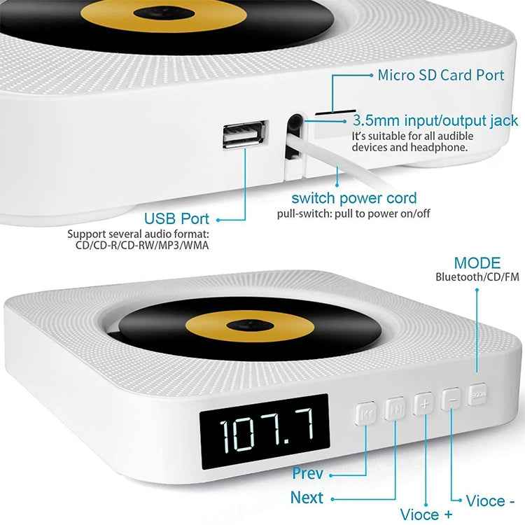 The Second Generation Portable Digital Display Bluetooth Speaker CD Player with Remote Control