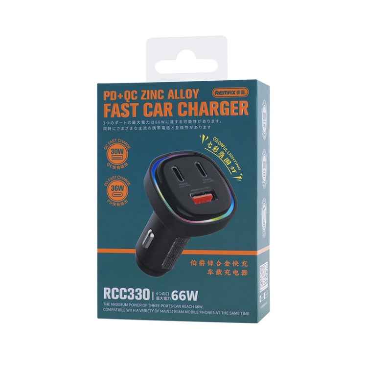REMAX RCC330 Earl Series 3 in 1 Car 66W PD Fast Charger with Indicator Light, RCC330