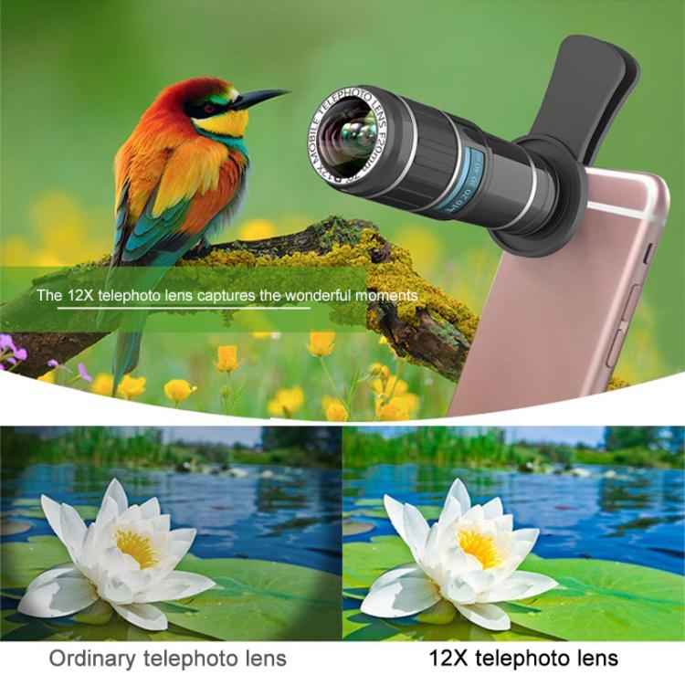 HAUTIK HK-002 5 in 1 180 Degree Fisheye Lens + 0.65X Macro &  Wide Lens + 12X Telephoto Lens + Star Line Lens Kits