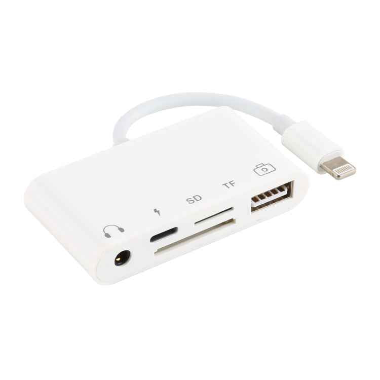 5 in 1  8 Pin to USB HUB And USB-C / Type-C And 3.5mm Earphone And SD And TF Card Reader