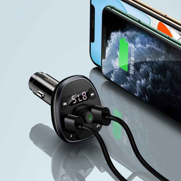 USAMS US-CC115 C21 Dual USB 3.4A Digital Display Wireless FM Car Charger