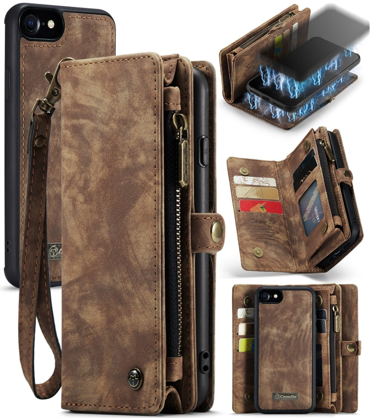 CaseMe for  iPhone 8 & 7  Multifunctional Leather Billfold with Detachable Magnetic PC Back Protective Case & Holder & 10 Card Slots & 3 Cash Slots & 1 Zipper Wallet & 2 Photo Frames & 3 Magnetic Clasps, For 8 & 7, For iPhone 8 & 7