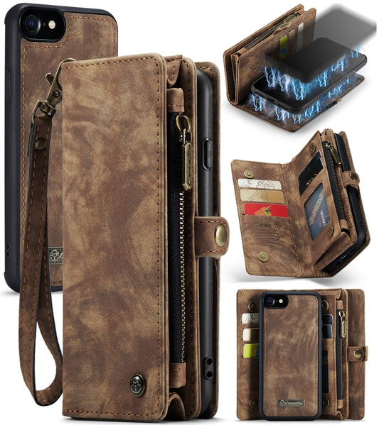 CaseMe for  iPhone 8 & 7  Multifunctional Leather Billfold with Detachable Magnetic PC Back Protective Case & Holder & 10 Card Slots & 3 Cash Slots & 1 Zipper Wallet & 2 Photo Frames & 3 Magnetic Clasps, For 8 & 7, For iPhone 8 & 7