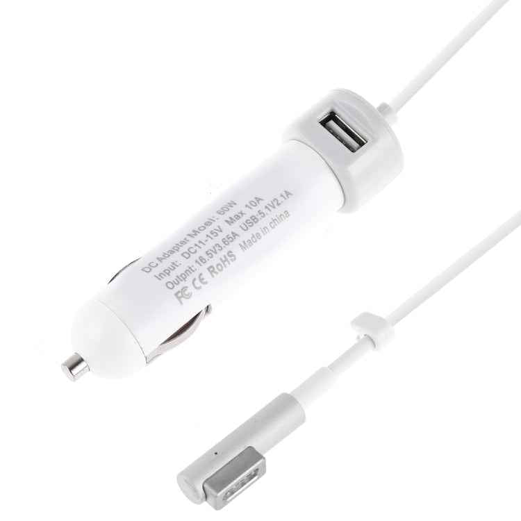 60W 5.1V 2.1A USB Interface Car Charger with 16.5V 3.65A L MagSafe Interface Data Cable