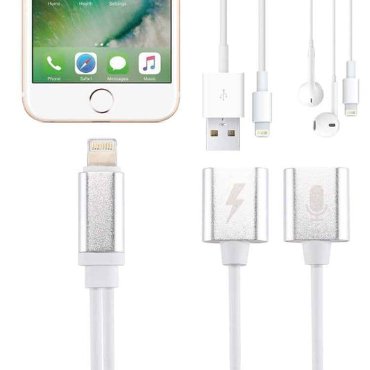 8 Pin Male to Female Charger + 8 Pin Female Audio Adapter, Support iOS 10.3.1 or Above Phones & Call Function