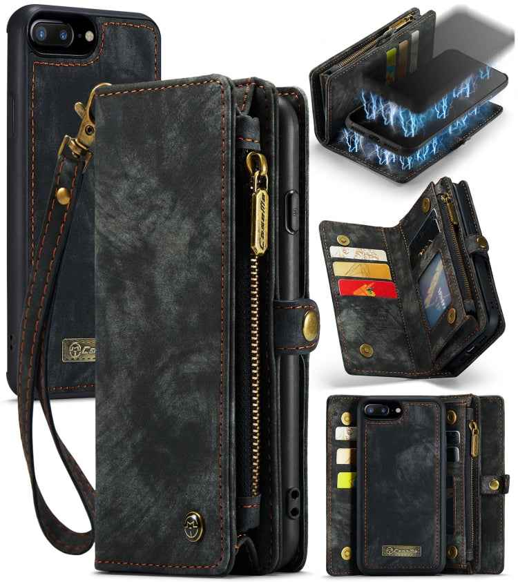 CaseMe for iPhone 8 Plus & 7 Plus   Multifunctional Leather Billfold with Detachable Magnetic PC Back Protective Case & Holder & 11 Card Slots & 3 Cash Slots & 1 Zipper Wallet & 2 Photo Frames & 3 Magnetic Clasps