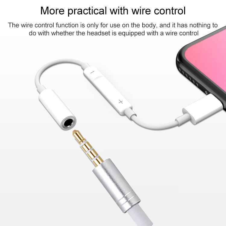 8 Pin Male to 3.5mm Female Headphone Jack Wire Control Bluetooth Audio Adapter, Support Music, Calls, Volume Control