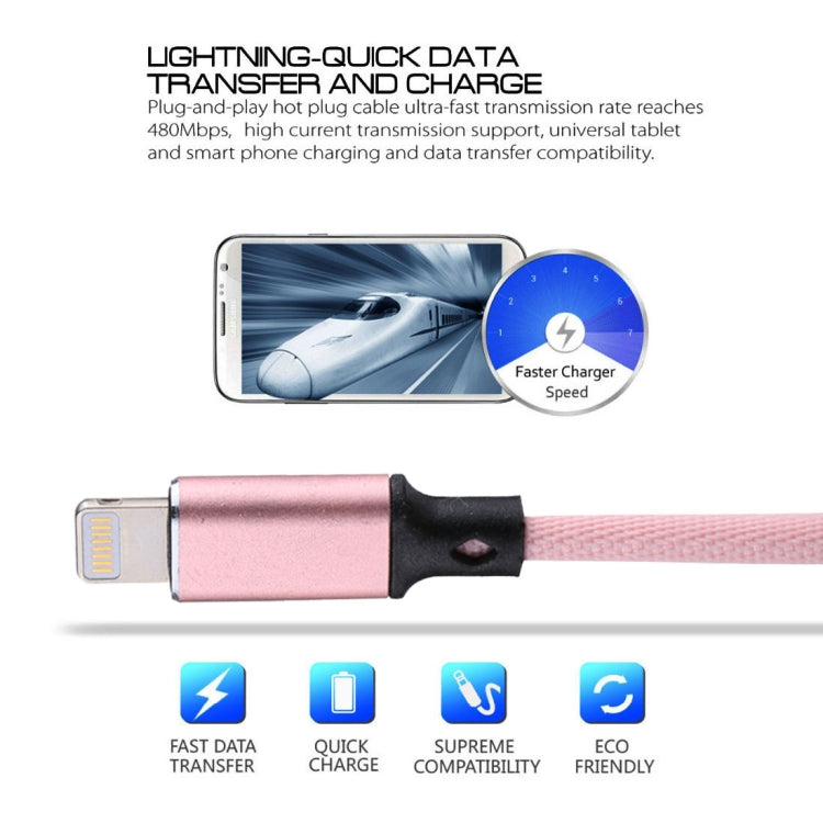 1m 2A USB to 8 Pin Nylon Weave Style Data Sync Charging Cable, 8 Pin Pink, 8 Pin Blue, 8 Pin Red, 8 Pin White