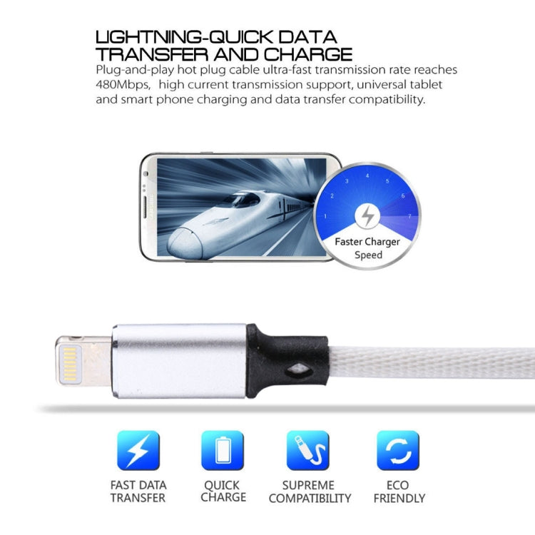 1m 2A USB to 8 Pin Nylon Weave Style Data Sync Charging Cable, 8 Pin White, 8 Pin Pink, 8 Pin Blue, 8 Pin Red