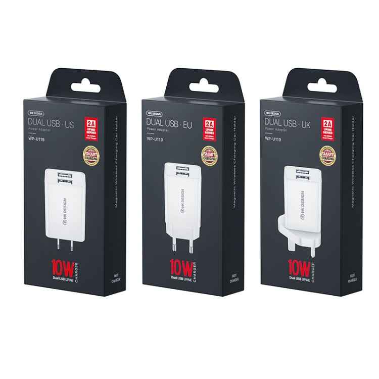 WK WP-U119 10W Dual USB Ports Travel Charger Power Adapter, US Plug