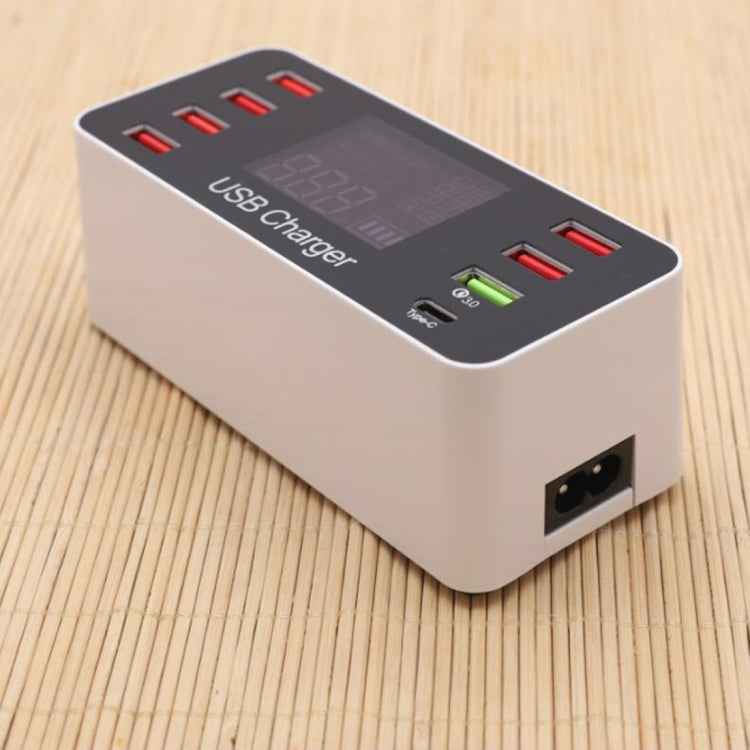 A9+ Multi-function AC 100V~240V 8 Ports USB Digital Display LCD Detachable Charging Station Smart Charger,Support QC3.0