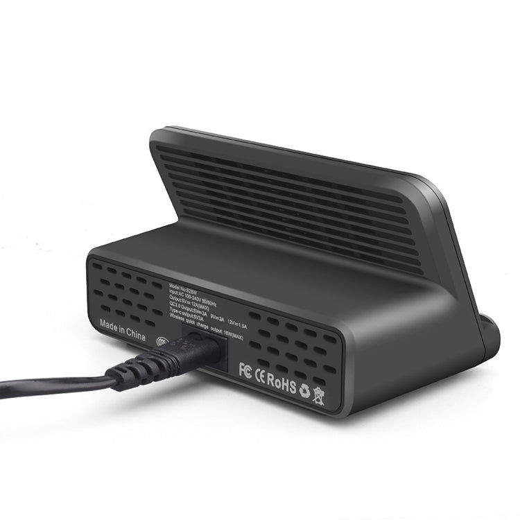 828W 7 in 1 60W QC 3.0 USB Interface + 4 USB Ports + USB-C / Type-C Interface + Wireless Charging Multi-function Charger with Mobile Phone Holder Function, AU Plug, AU Plug White, AU Plug Black