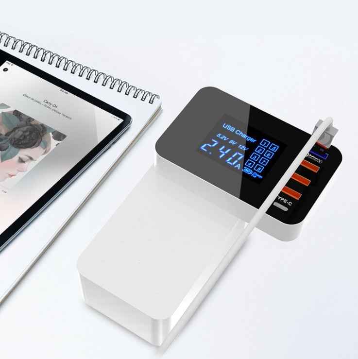 CDA33Q 40W QC 3.0 USB + 3 USB Ports + USB-C / Type-C Ports Multi-function Charger with LED Display, AU Plug