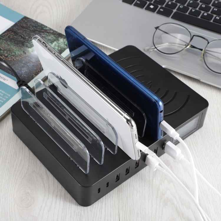 50W 6 USB Ports + 2 USB-C / Type-C Ports + Wireless Charging Multi-function Charger with LED Display & Detachable Bezel, EU Plug