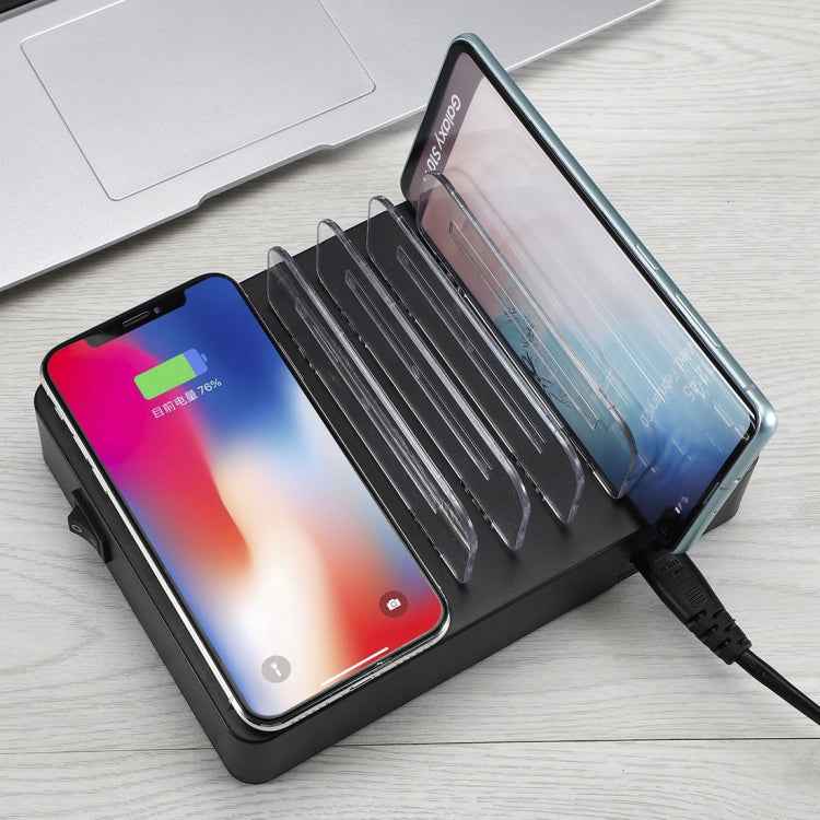 50W 6 USB Ports + 2 USB-C / Type-C Ports + Wireless Charging Multi-function Charger with LED Display & Detachable Bezel, EU Plug