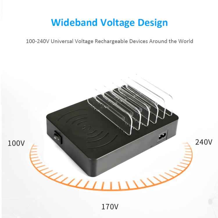 50W 6 USB Ports + 2 USB-C / Type-C Ports + Wireless Charging Multi-function Charger with LED Display & Detachable Bezel, AU Plug