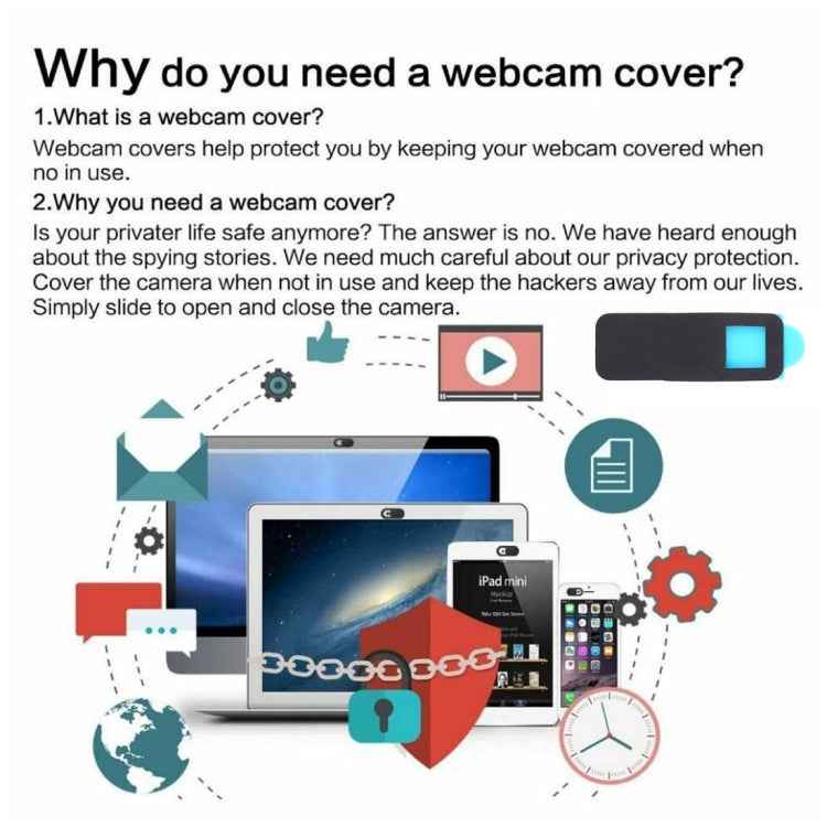 3 PCS Universal Ultra-thin Design Rectangle WebCam Cover Camera Cover for Desktop, Laptop, Tablet, Phones