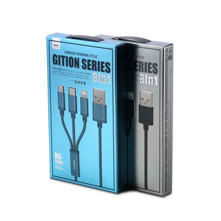 REMAX RC-131TH 1m 2.8A 3 in 1 USB to 8 Pin & USB-C / Type-C & Micro USB Charging Cable