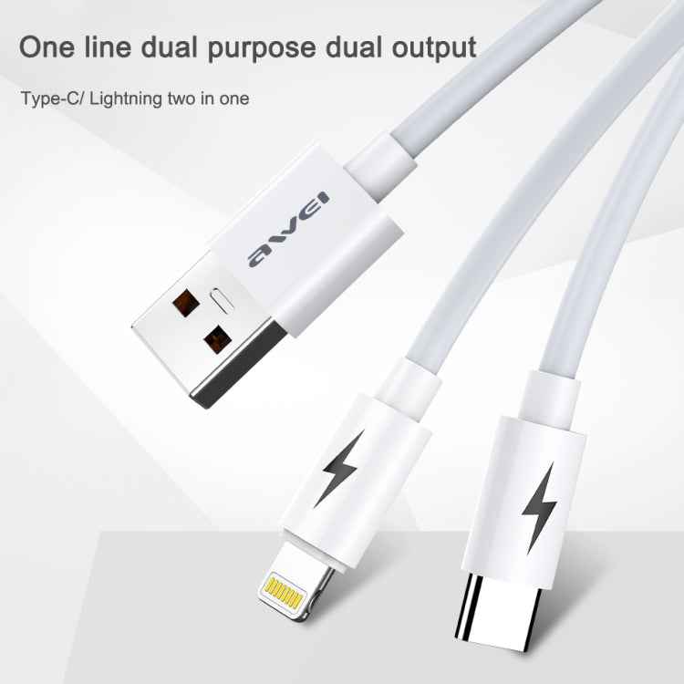 awei CL-79 2 in 1 1.2m USB to 8 Pin + USB-C / Type-C Multi Charging Cable