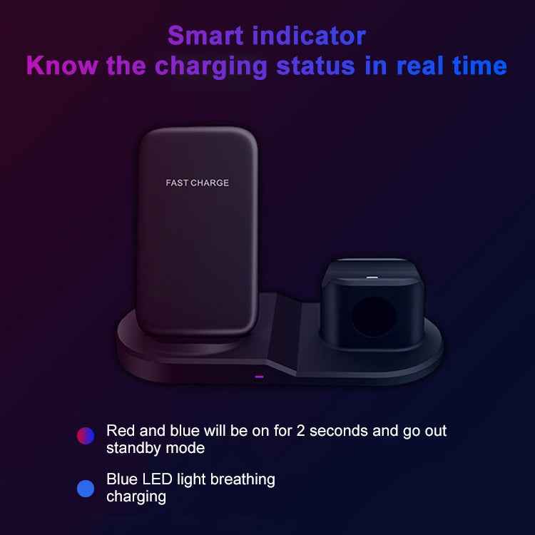 OJD-45 3 in 1 QI 10W Mobile Phone + Watch + 8 Pin Earphone Charging Port Multi-function Wireless Charger for Mobile Phones & Watches & AirPods 2
