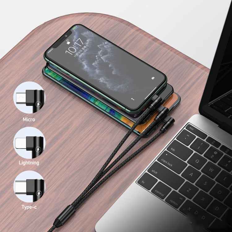 REMAX RC-167th 3 in 1 2.1A USB to 8 Pin + USB-C / Type-C + Micro USB Range Series Elbow Charging Cable, Cable Length: 1m