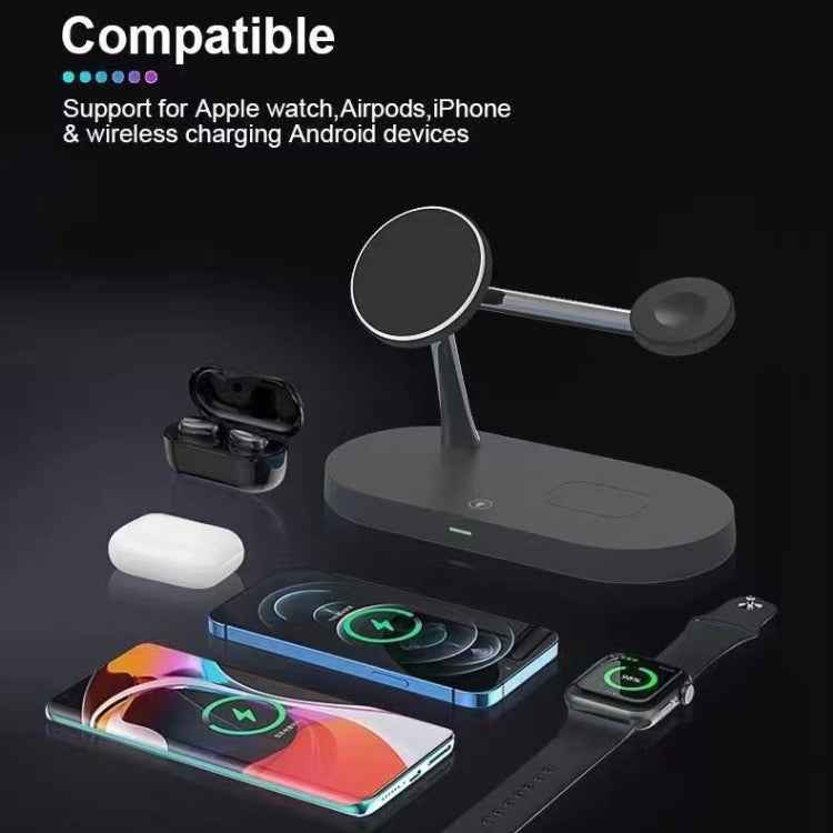 T268 5 in 1 15W Multi-function Magnetic Wireless Charger for iPhone 12 Series & Apple Watchs & AirPods 1 / 2 / Pro, with LED Light