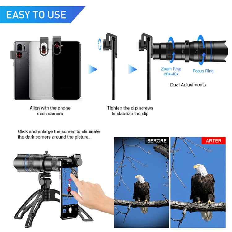 APEXEL APL-20-40XJJ04 20-40X HD External Dual-adjustment Zoom Telescope Universal Telephoto Phone Lens