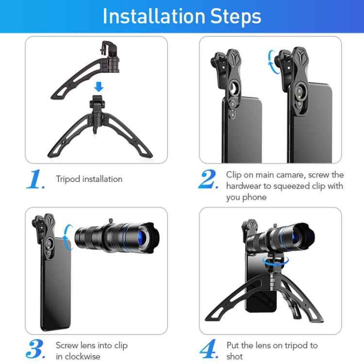 APEXEL APL-20-40XJJ04 20-40X HD External Dual-adjustment Zoom Telescope Universal Telephoto Phone Lens