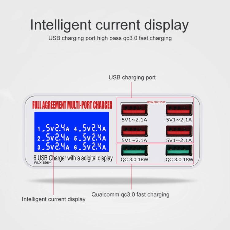 WLX-896+ 6 In 1 Multi-function Smart Digital Display USB Charger, WLX-896+(US Plug), WLX-896+(AU Plug), WLX-896+(EU Plug), WLX-896+(UK Plug)